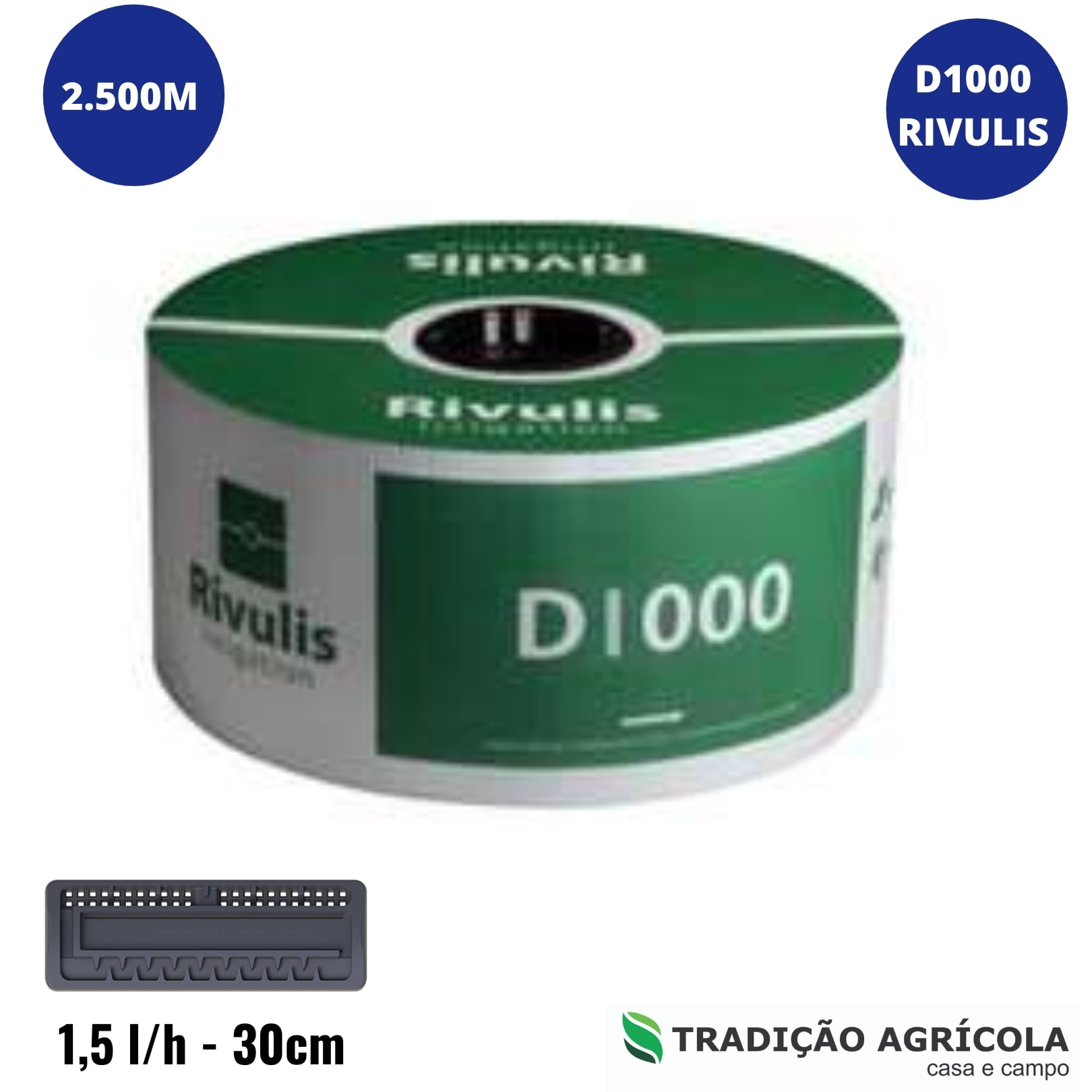 MANGUEIRA DE IRRIGAÇÃO POR GOTEJAMENTO RIVULIS D1000 1,5L/H - 0,30M (2.500M)